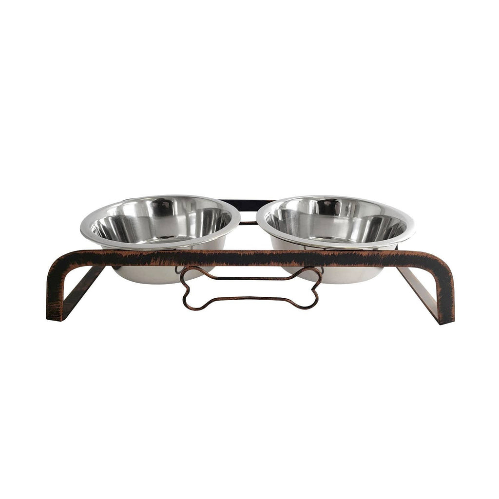 Rustic Elevated 16oz Two Bowl Dog Feeding Station-0